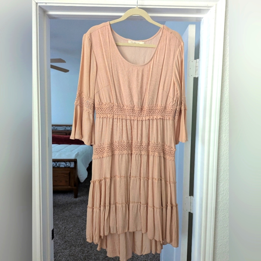 Pink Boho Ruffle Dress